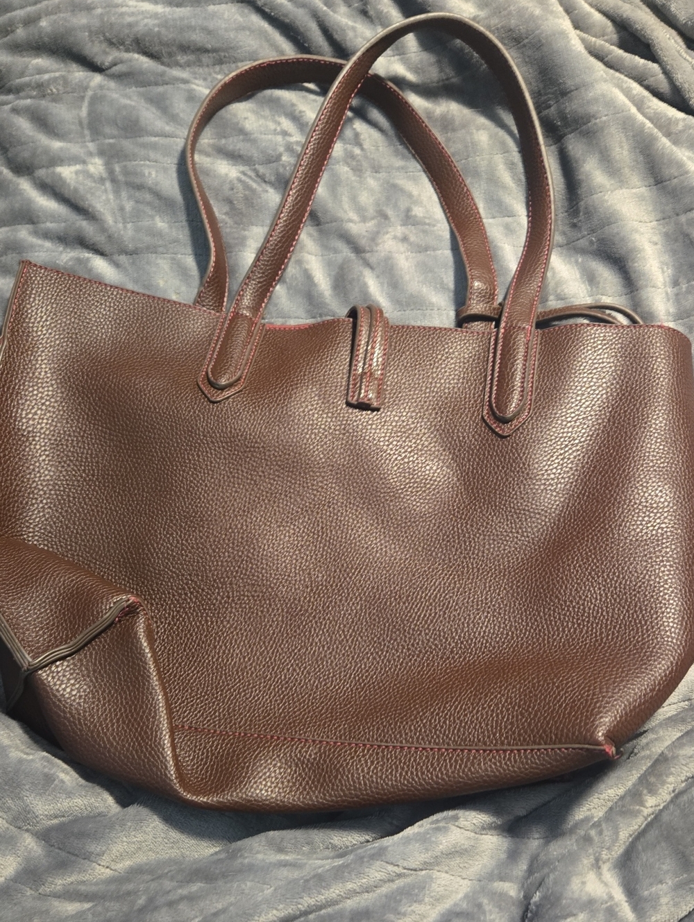 Tutilo-Brown Pebbled Vegan Leather "Carry the Day" Tote Bag W Satchel - Picture 7 of 13